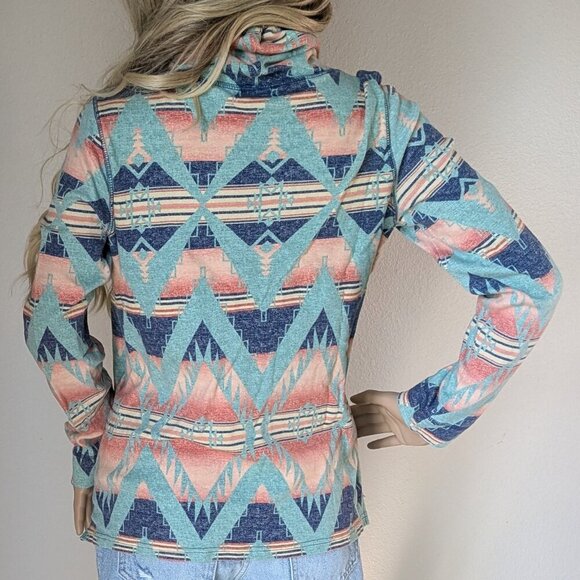 American Living Cowl Neck Aztec Top Womens Medium Lightweight Long Sleeve - Picture 6 of 16